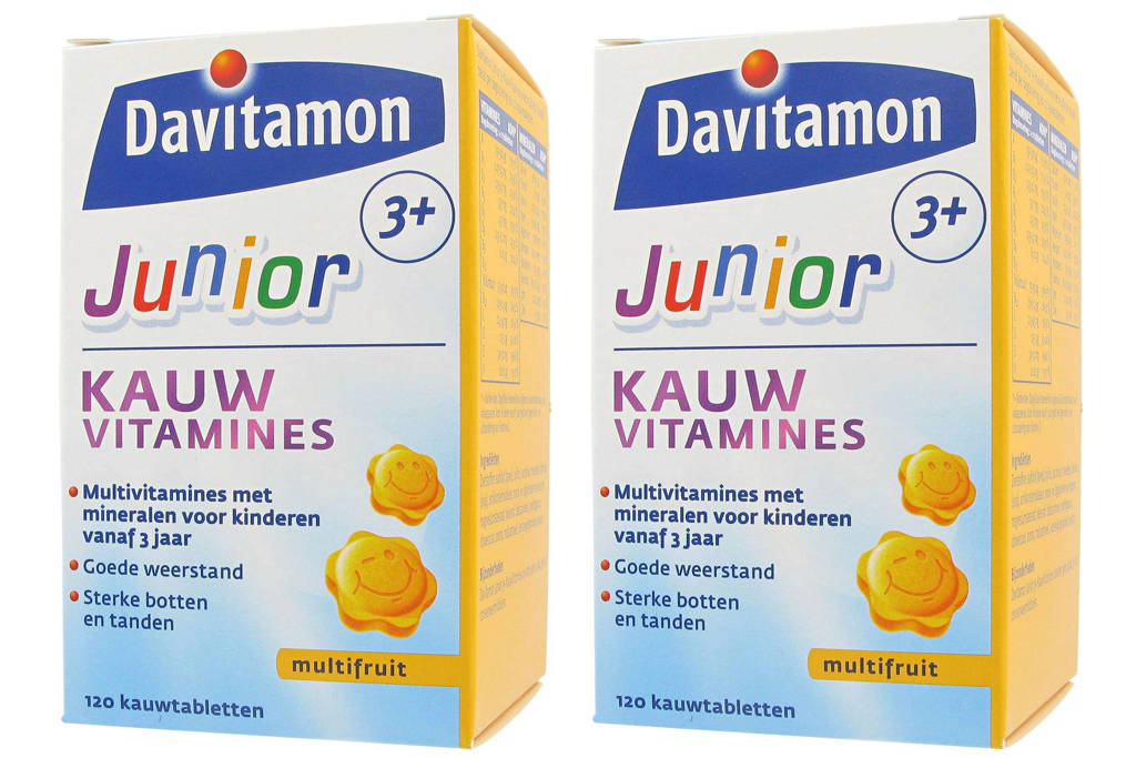 Davitamon Junior 3+ multifruit 2x 120 kauwtabletten, 240 stuks, Multifruit