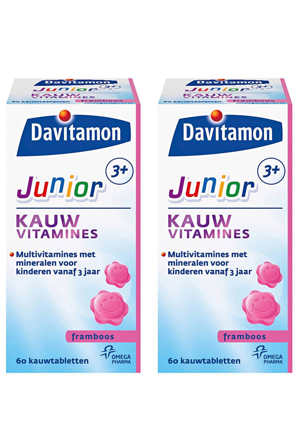 Davitamon Junior 3+ kauwtabletten - Framboos 2x 60 stuks