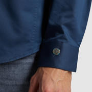 thumbnail: Donkerblauwe heren Cast Iron slim fit overhemd van katoen met effen, lange mouwen en klassieke kraag