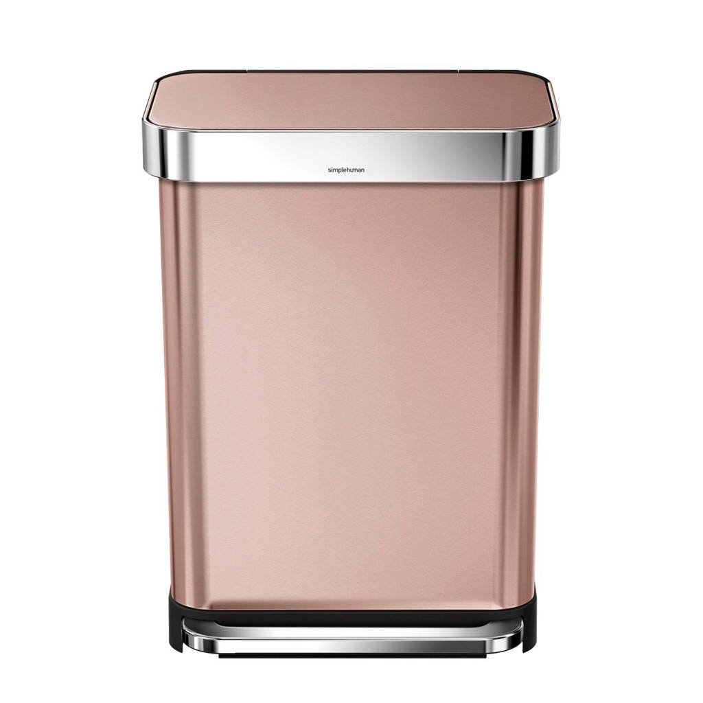 SimpleHuman Afvalemmer Rectangular met Liner Pocket Rvs 45 liter, Rosé