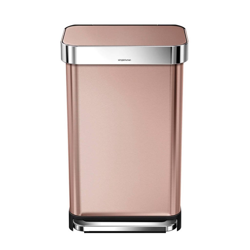 SimpleHuman pedaalemmer Rectangular met Liner Pocket Rvs 55 liter, Rosé
