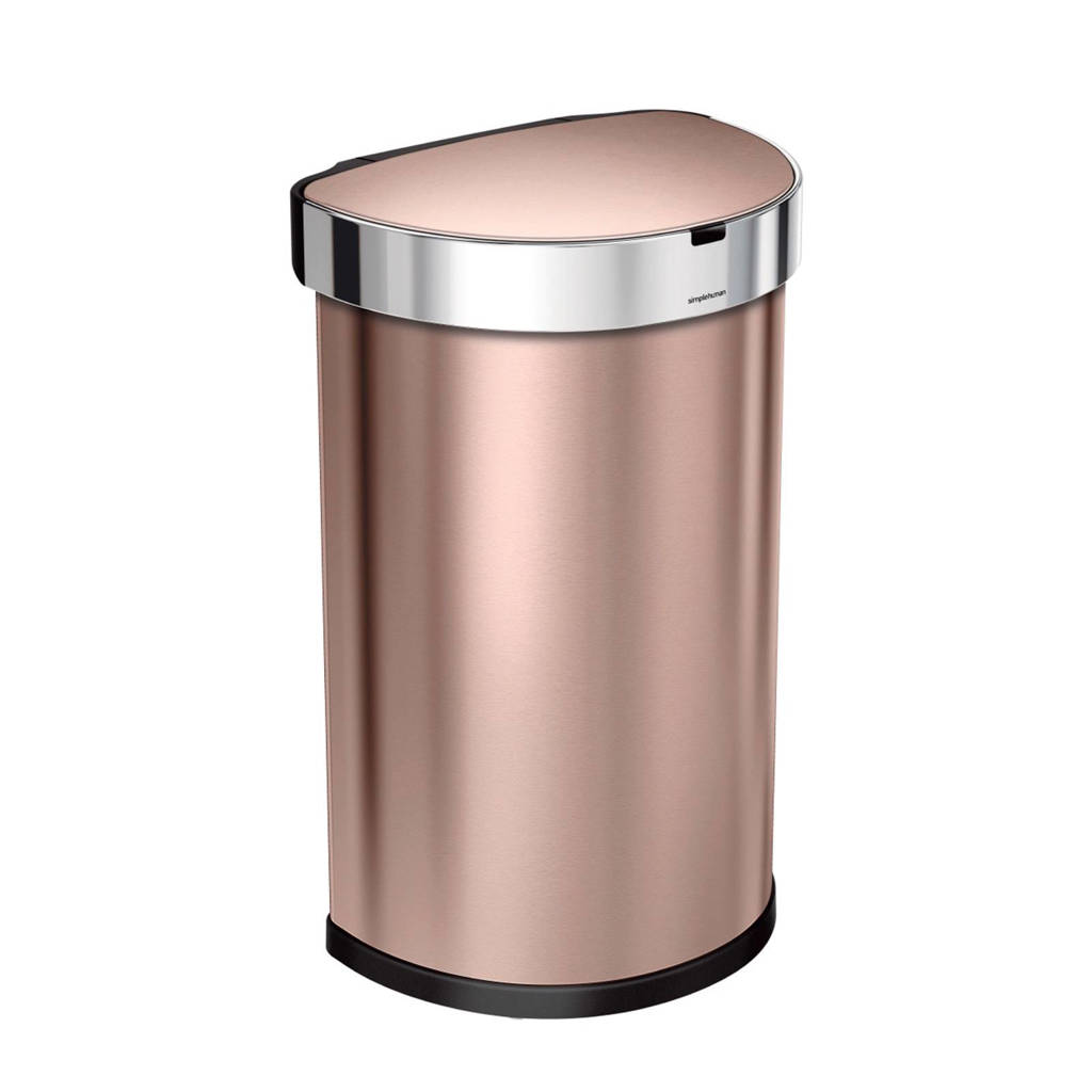 SimpleHuman afvalemmer Semi Round met Liner Pocket Rvs Sensor, 45 liter, Rosé