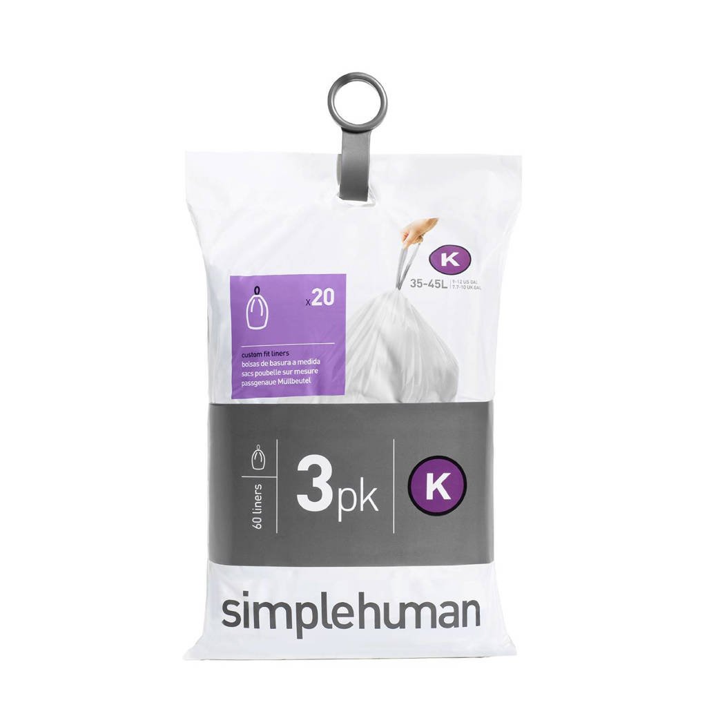 SimpleHuman Afvalzakken Code K 38 liter Pocket Liners Set van 3x20 Stuks