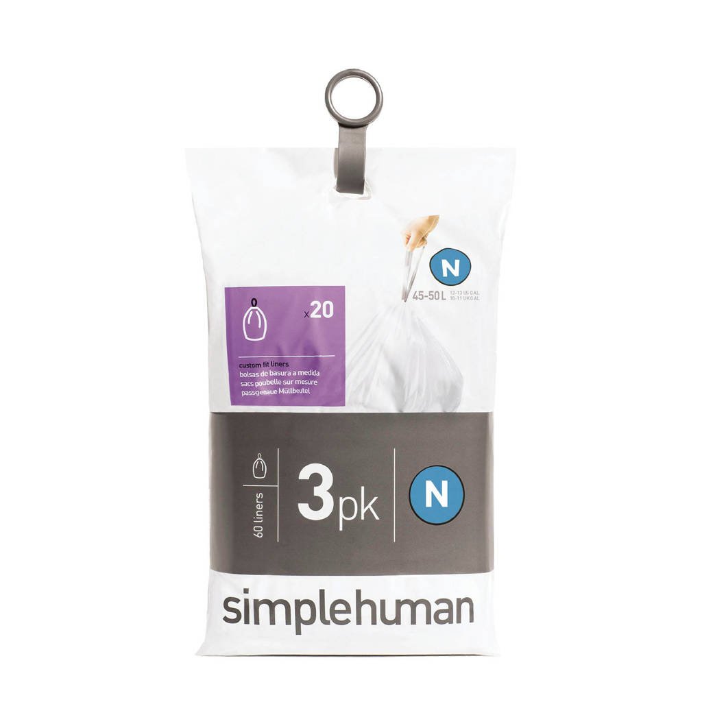 SimpleHuman Afvalzakken Code N 45 liter Pocket Liners Set van 3x20 Stuks
