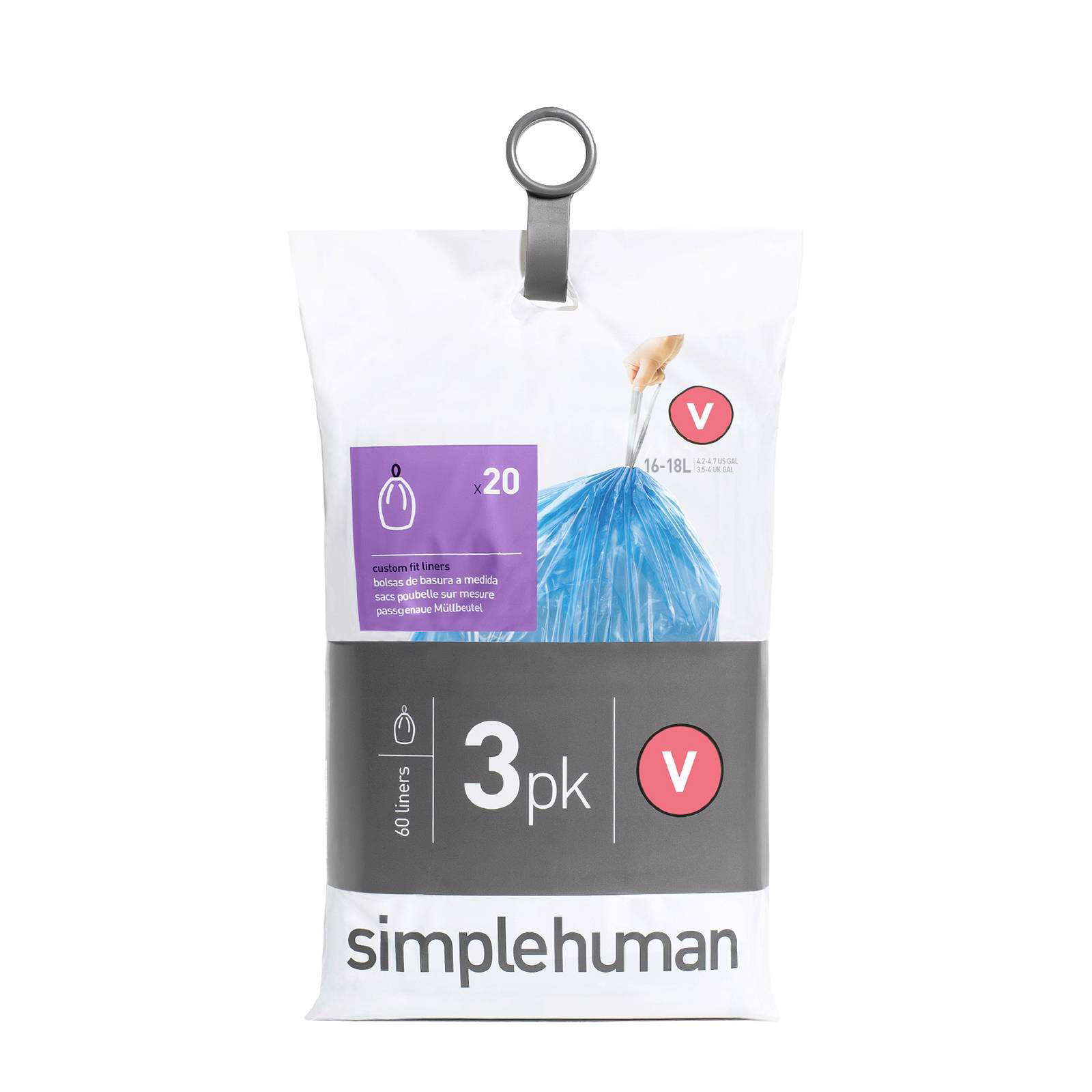 Simplehuman Pocket Liners Vuilniszakken Code V 16 18 Liter 3 X 20 Stuks online kopen