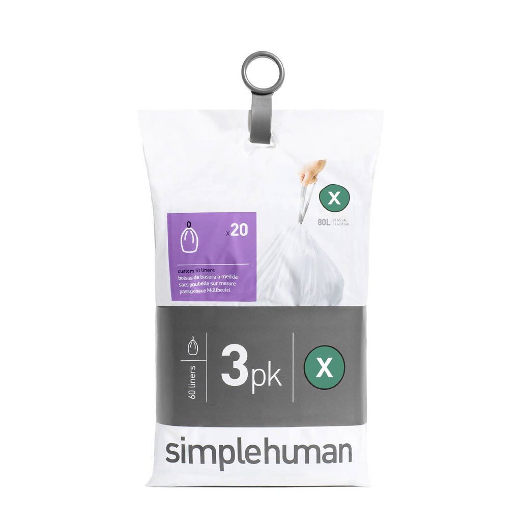 SimpleHuman Afvalzakken Code X 80 liter Pocket Liners Set van 3x20 Stuks