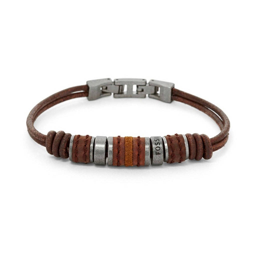 Fossil Vintage Casual Heren Armband JF00900797, Bruin, Zilver