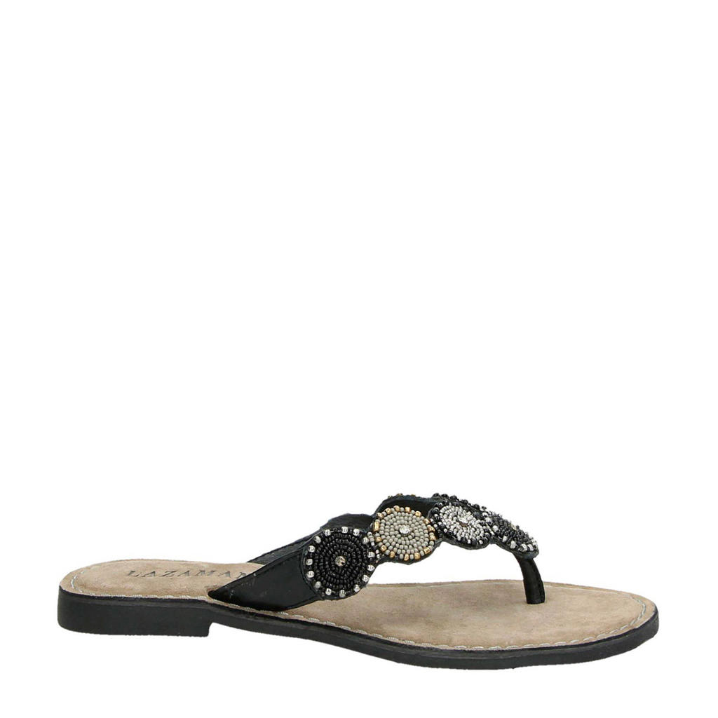 Lazamani 75.485 leren teenslippers zwart