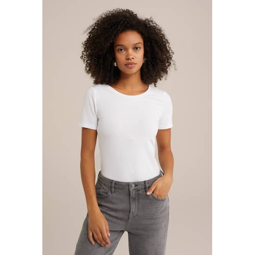 WE Fashion T-shirt met katoen wit afbeelding