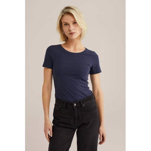 WE Fashion T-shirt met katoen donkerblauw afbeelding
