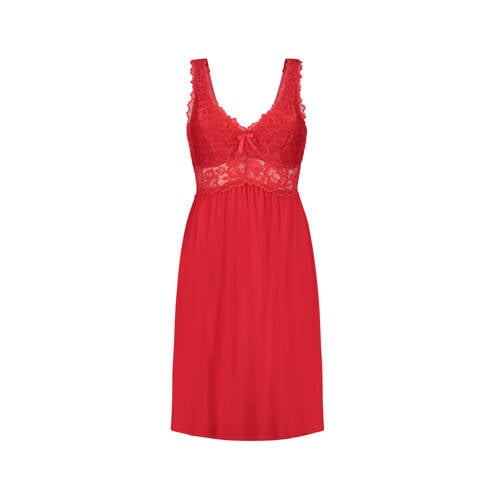 Hunkemoller Slipdress Modal Lace Rood hunkemoller kopen in de aanbieding