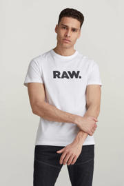 thumbnail: Wit en zwarte heren G-STAR Holorn T-shirt van katoen met logo dessin, korte mouwen en ronde hals