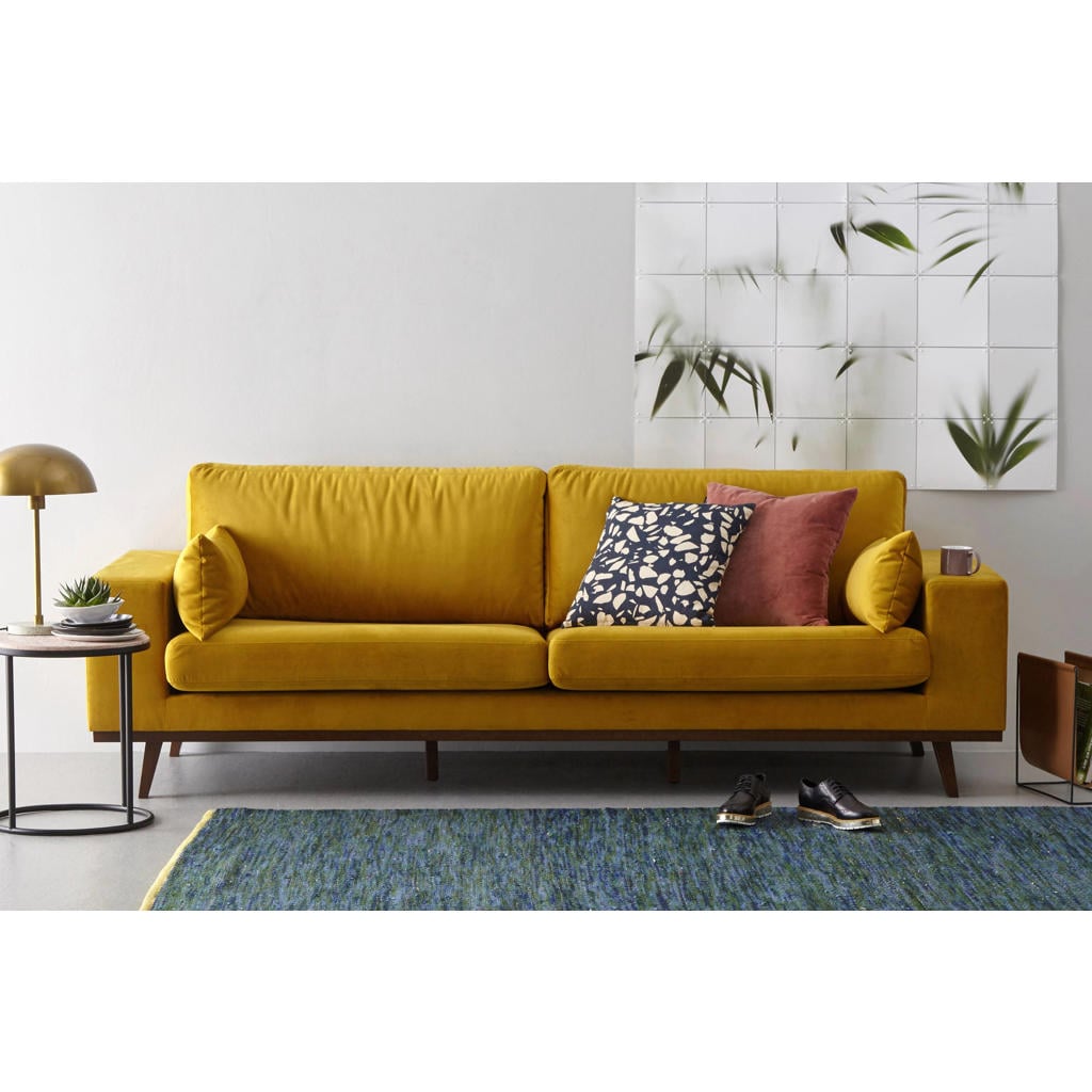 NOUS Living velours 3-zitsbank Torino - okergeel