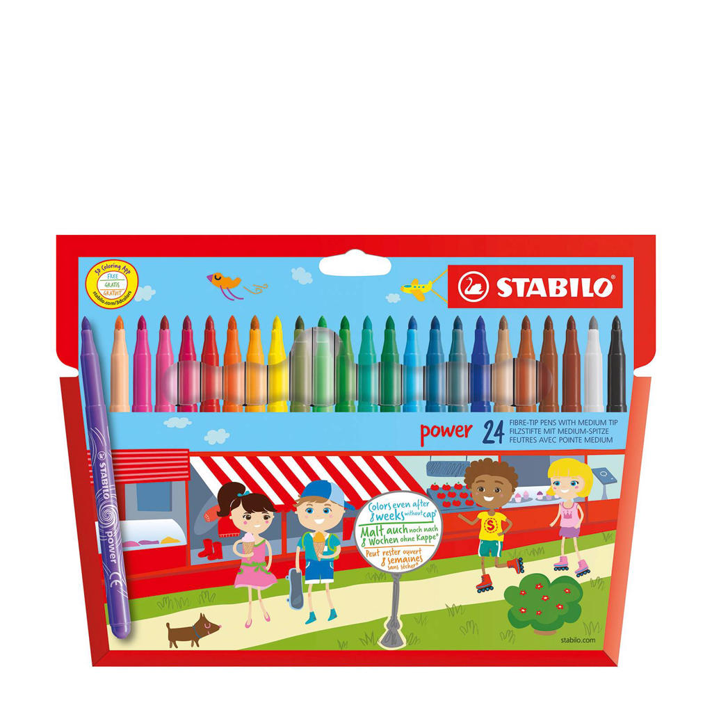 STABILO Viltstift - Power - Tot 8 Weken Zonder Dop - Etui Met 24 Kleuren