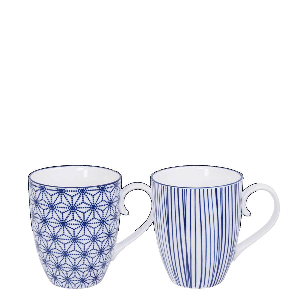 Tokyo Design Studio Nippon Blue mok (Ø8,5 cm) (set van 2), Blauw/wit