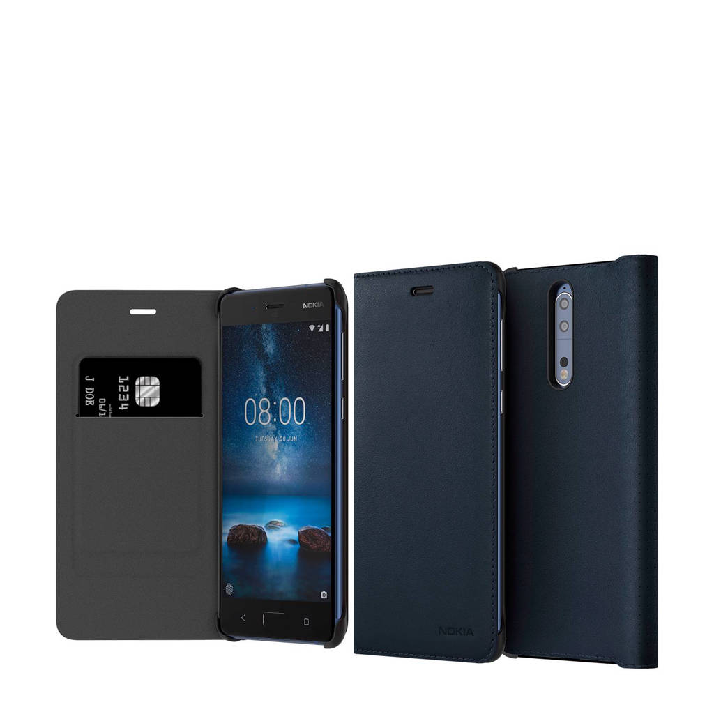 Nokia 8 leren flipcover, Blauw