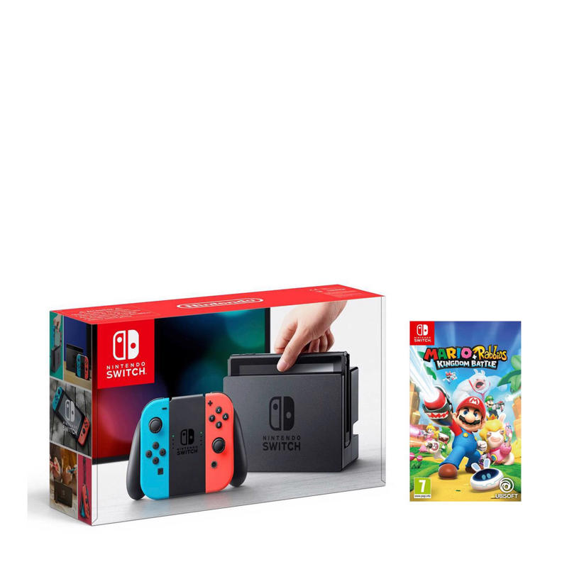 Nintendo Switch blauw/rood + Mario Rabbids Kingdom Battle wehkamp