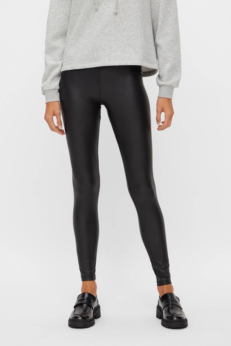 Pieces Tall high waist coated leggings in black