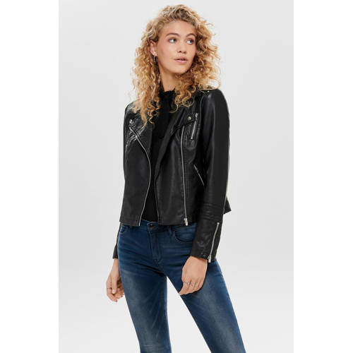 ONLY imitatieleren bikerjack ONLGEMMA zwart – Black