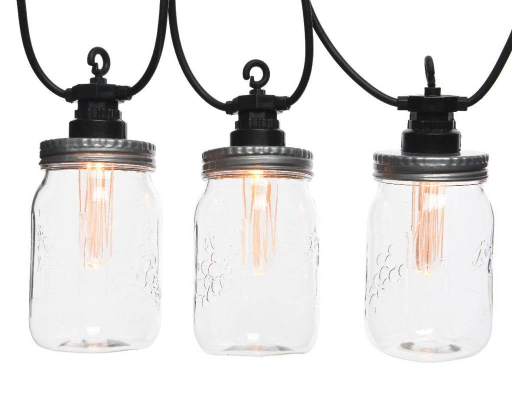 Lumineo Feestverlichting (10 wekpotten), Transparant/Zwart/Warm wit