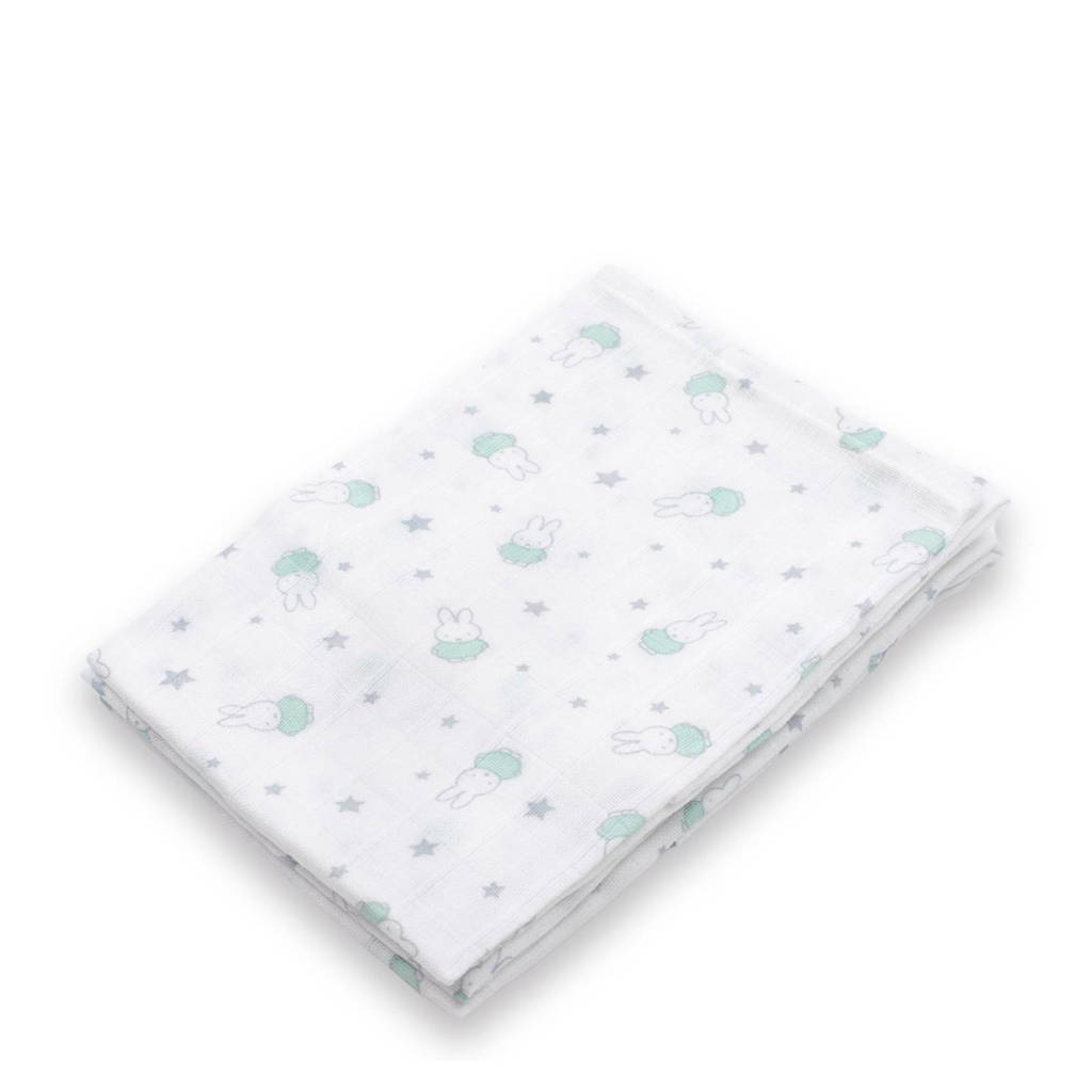 nijntje hydrofiele luiers 70x70 cm wit met jade (3 stuks), Wit, jade