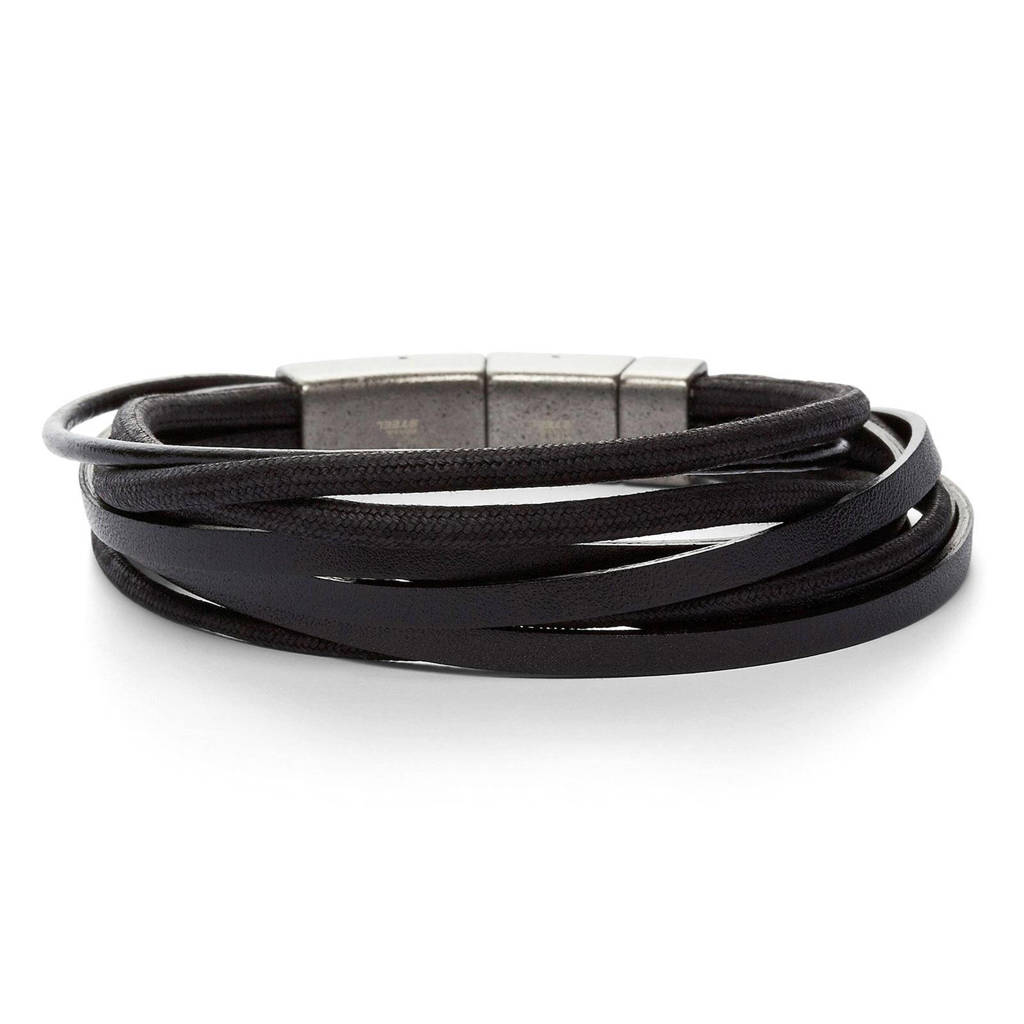 Fossil heren armband Vintage Casual JF86182040, Zwart