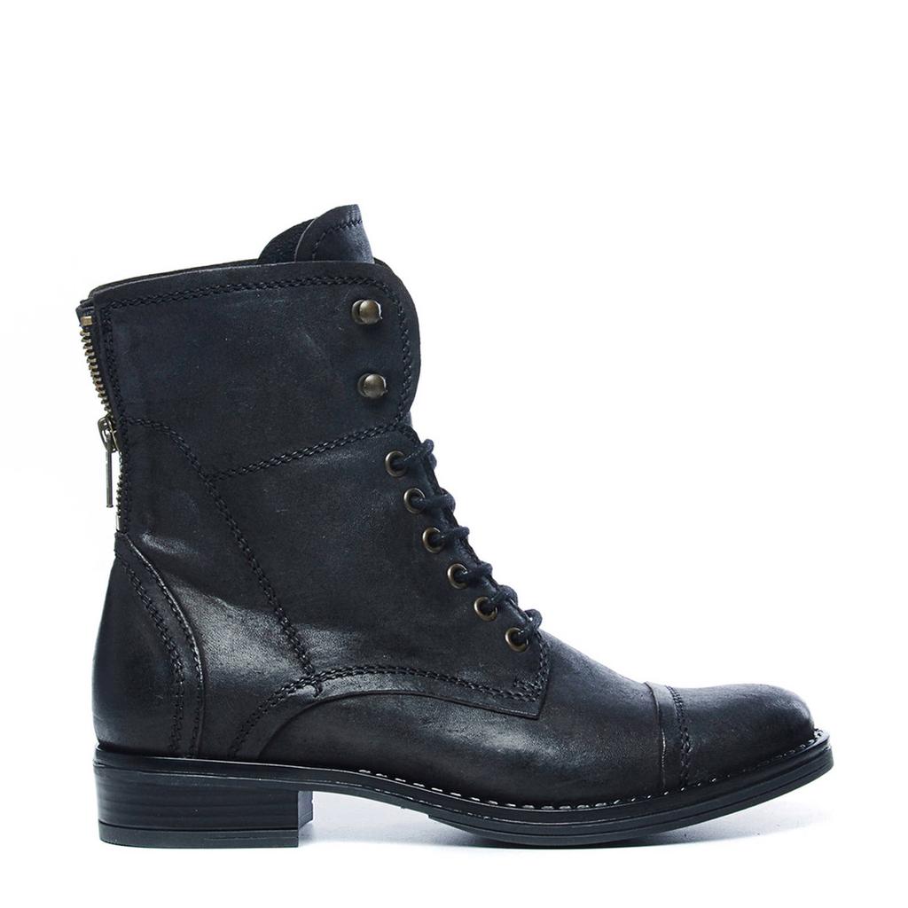 Zwarte dames Manfield leren veterboots met rits- en vetersluiting