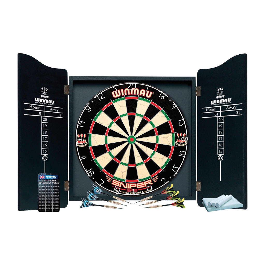 Winmau Pro Dartset - kabinet, dartbord en 6 dartpijlen