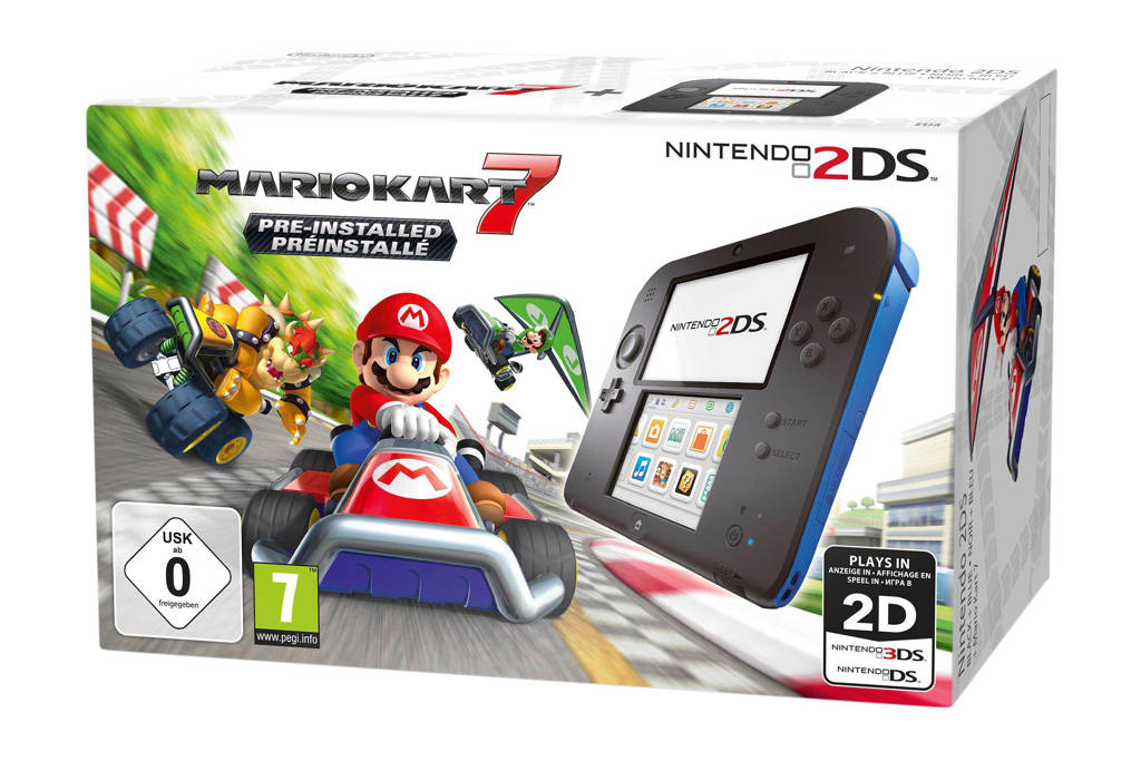 Nintendo 2DS + Mario kart 7, Zwart + blauw