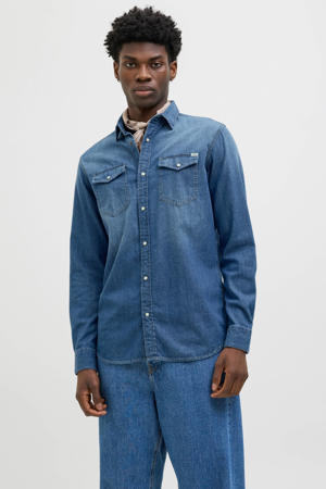 regular casual overhemd medium blue denim