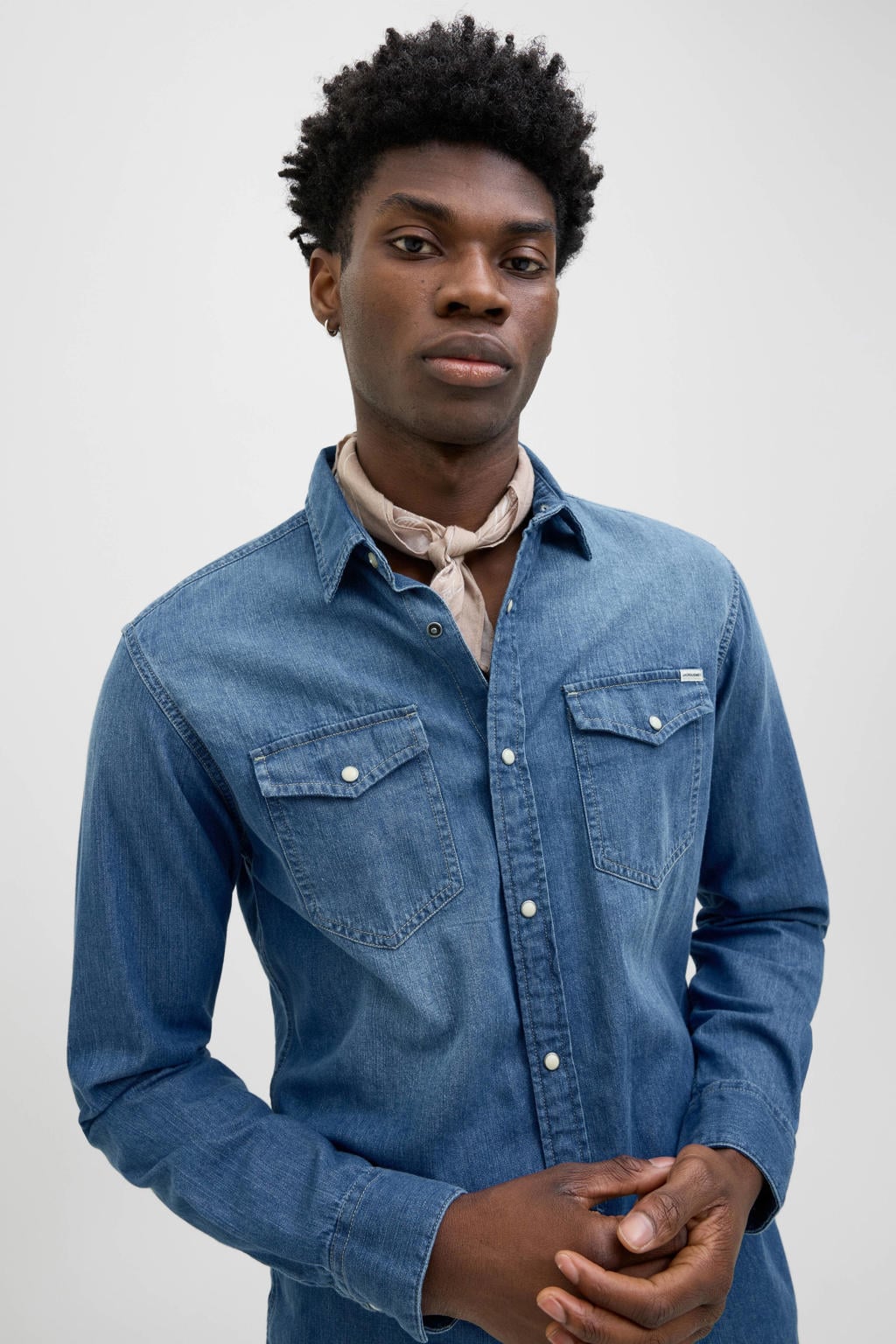 JACK & JONES ESSENTIALS regular casual overhemd medium blue denim