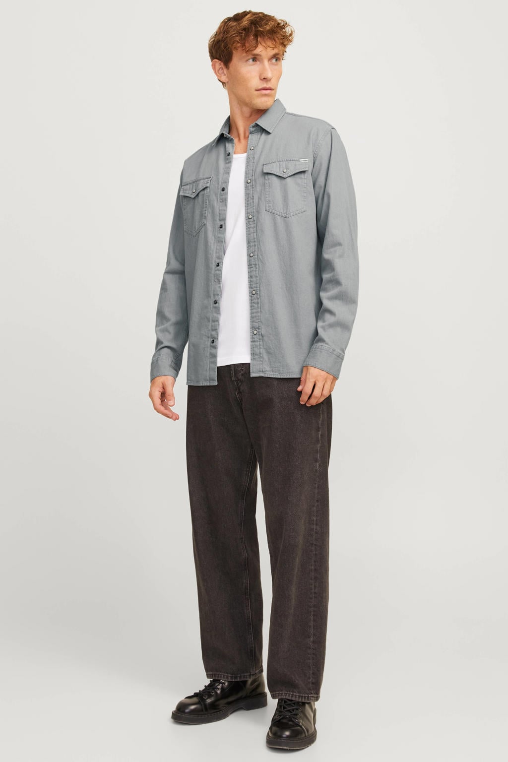 JACK & JONES ESSENTIALS regular casual overhemd grey denim