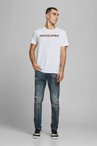 Witte heren JACK & JONES ESSENTIALS T-shirt van katoen met logo dessin, korte mouwen en ronde hals