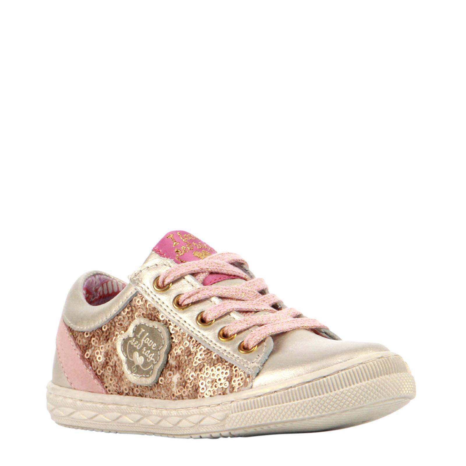 Leren sneakers voor meisjes met veters + rits - wit, Schoenen