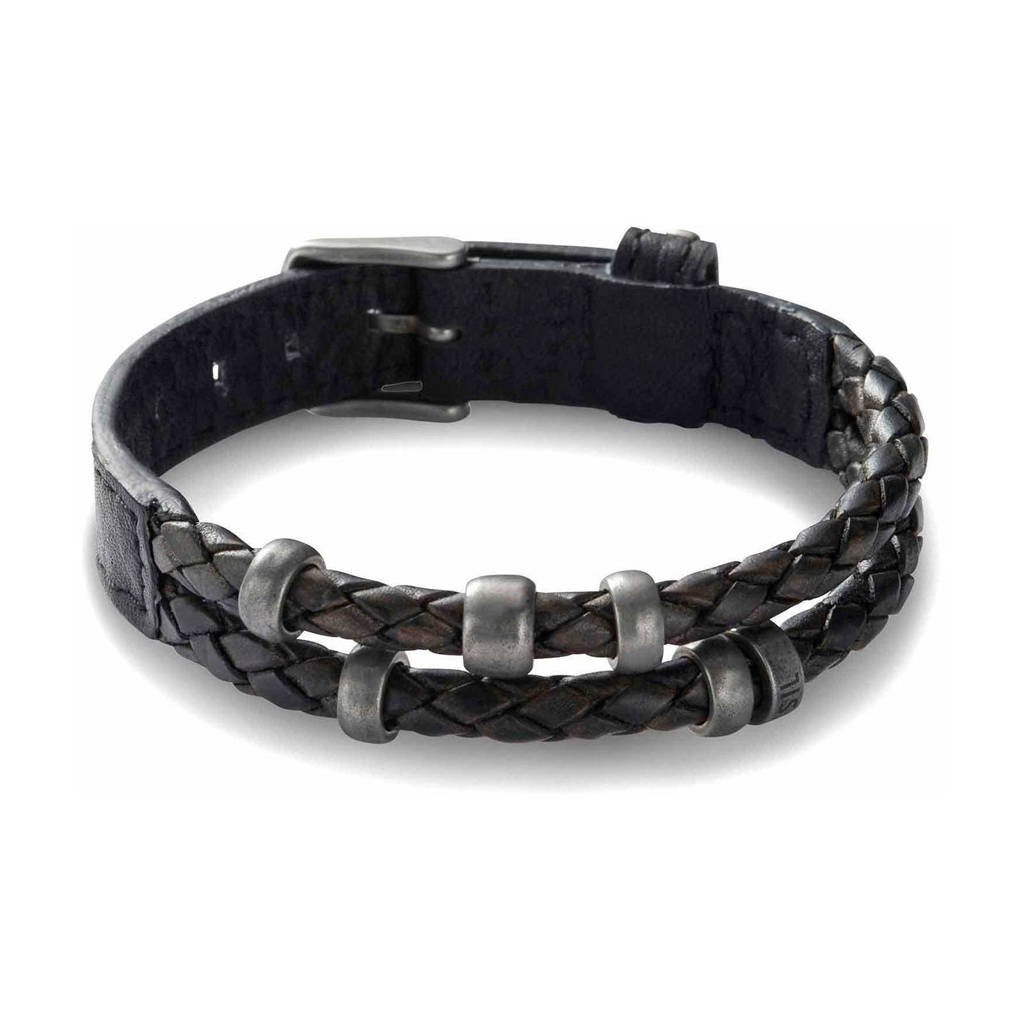 Fossil armband JF85460040 zwart zilver, Zwart, zilver