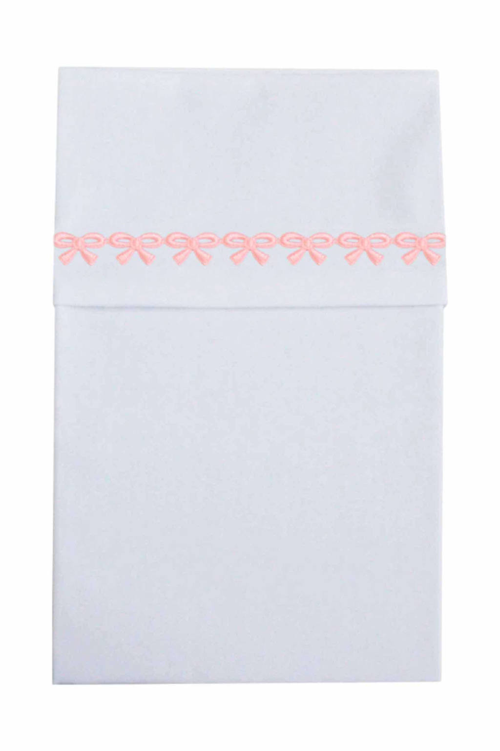 Cottonbaby ledikantlaken met strikjesband roze, Wit/roze