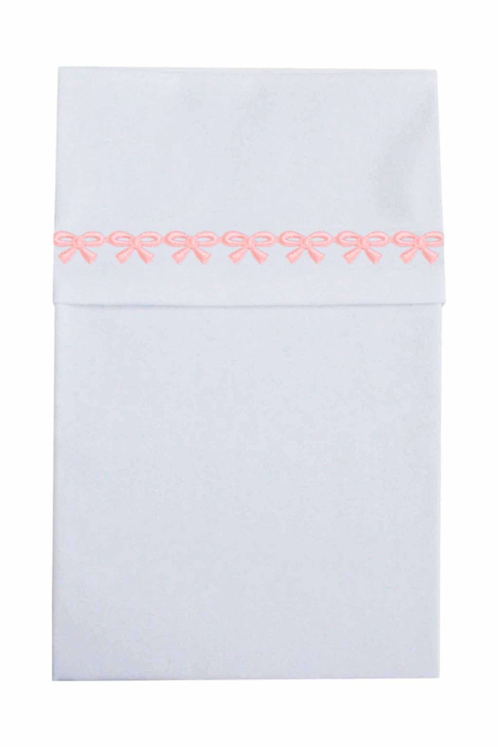 Cottonbaby baby wieglaken met strikjesband roze, Wit/roze