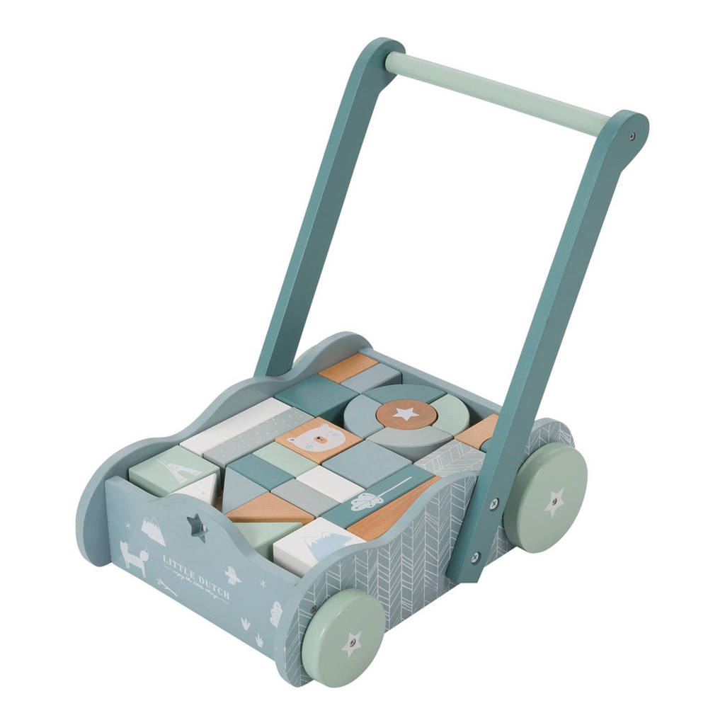Little Dutch houten blokkenkar loopwagen, Blauw