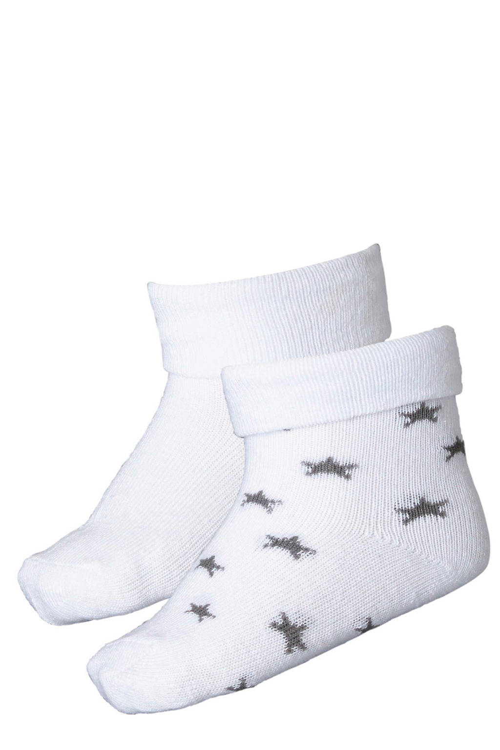 Noppies newborn baby sokken (set van 2), wit/ grijs