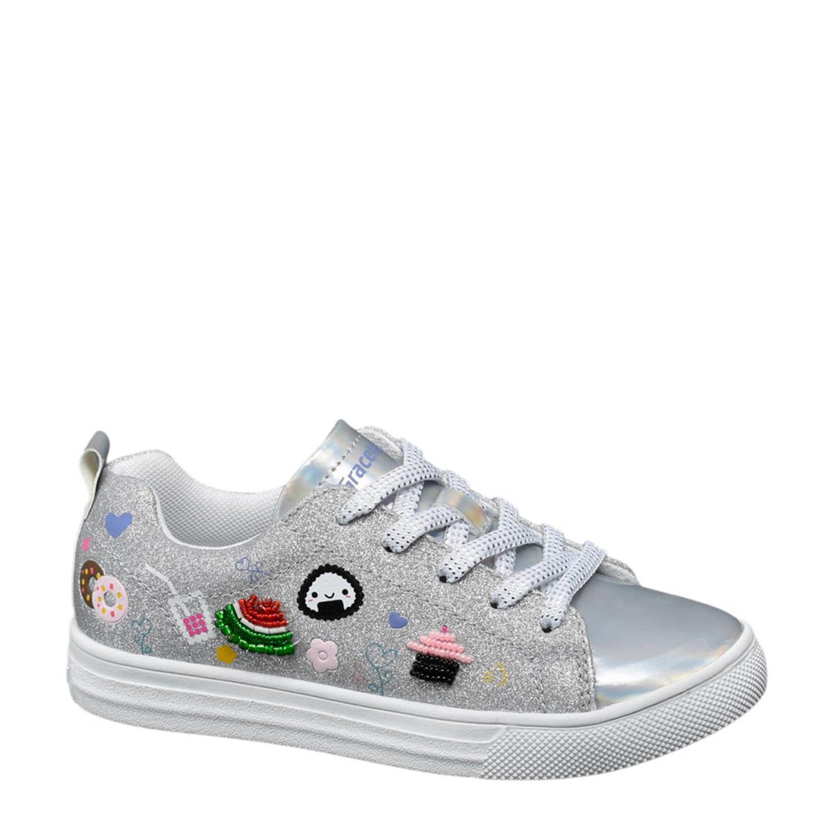 vanHaren metallic sneakers met patches zilver wehkamp