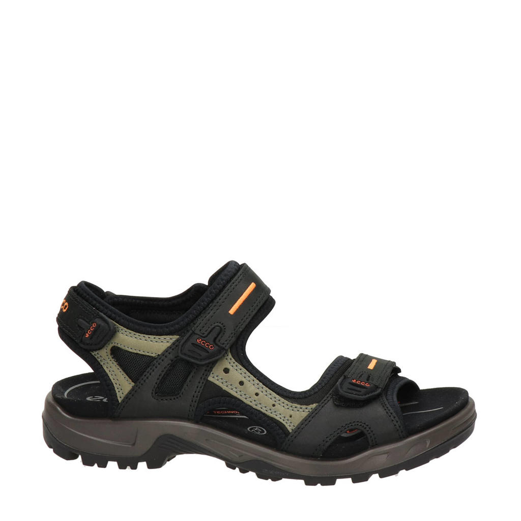 Zwarte heren Ecco Offroad leren outdoor sandalen van nubuck met profielzool en klittenband