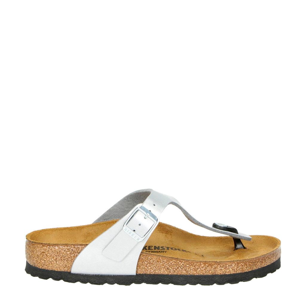 Zilverkleurige dames Birkenstock Gizeh teenslippers van imitatieleer