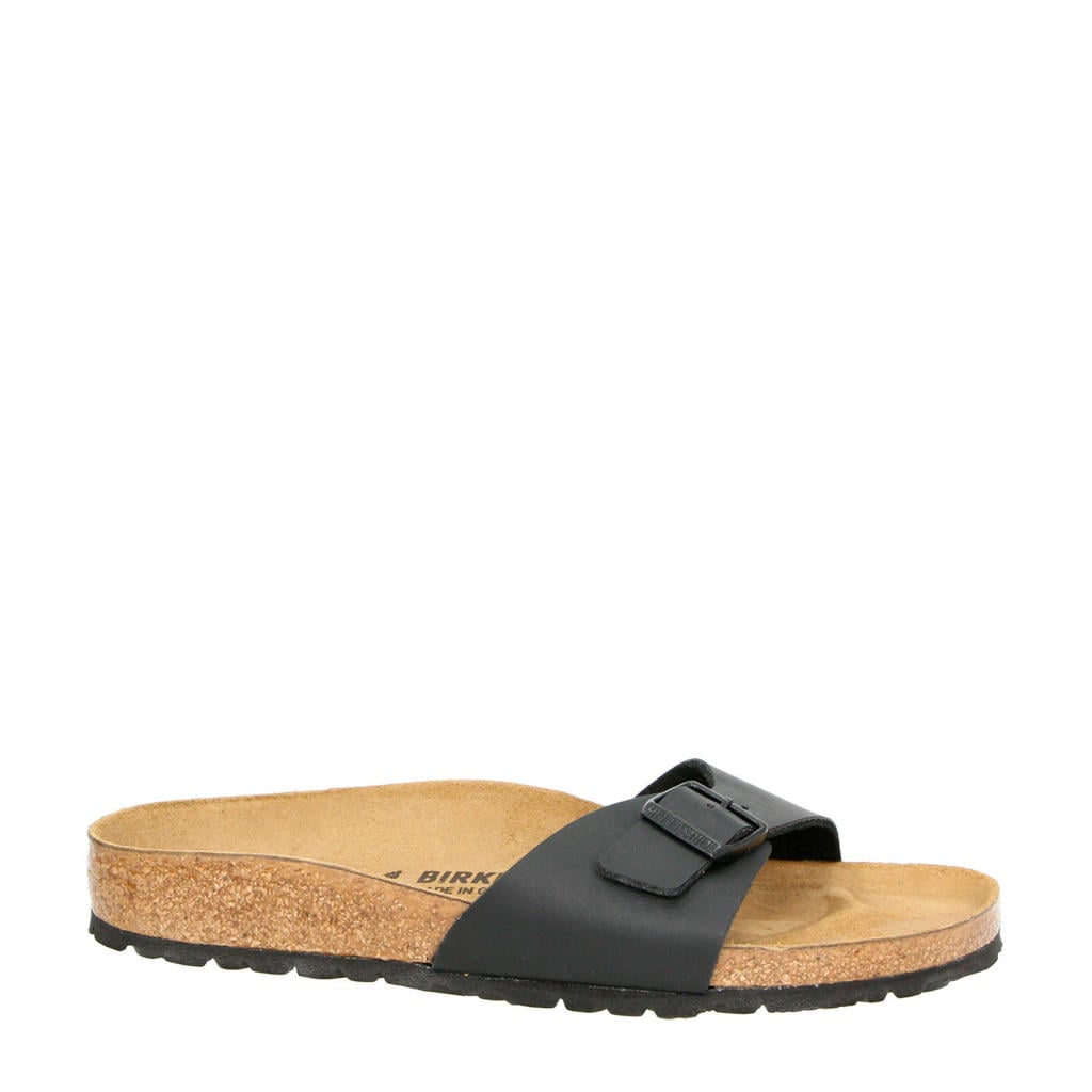 Zwarte dames Birkenstock slippers van imitatieleer met gesp