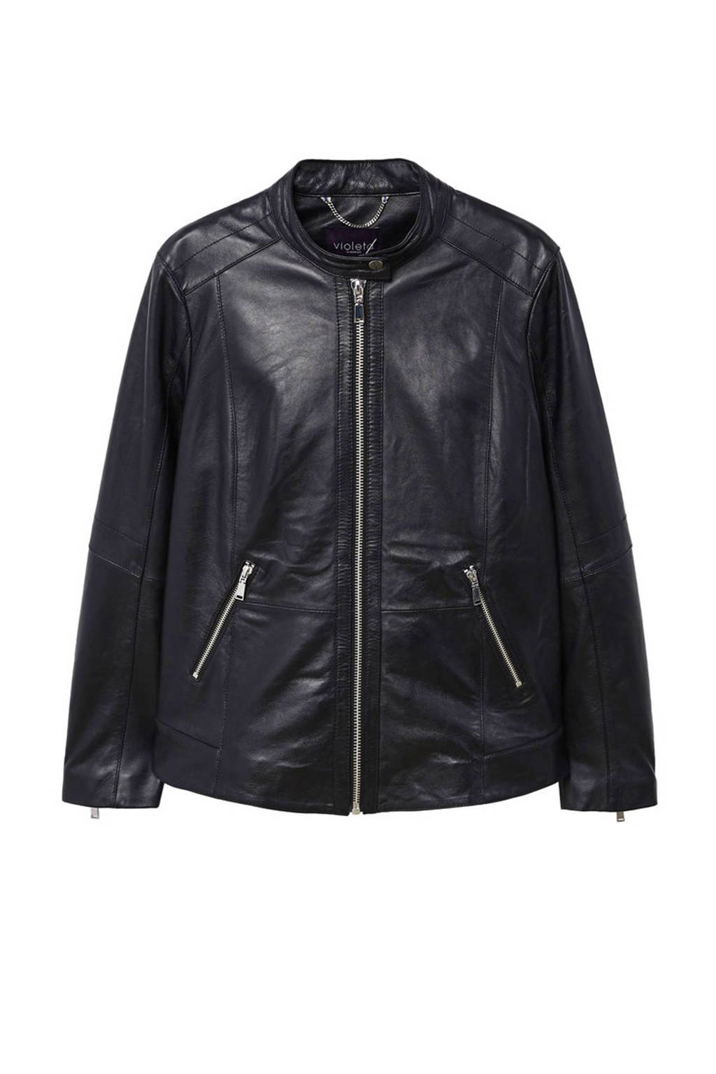 Violeta by Mango leren bikerjack, Zwart