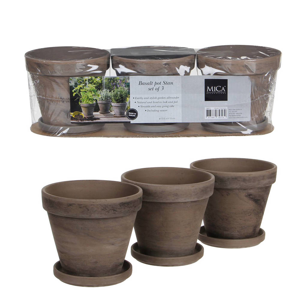 Mica bloempot Stan (set van 3), Basalt grijs