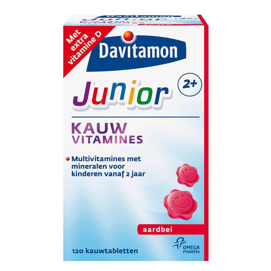 Davitamon Junior 2+ aardbei 120 kauwtabletten, 120 stuks