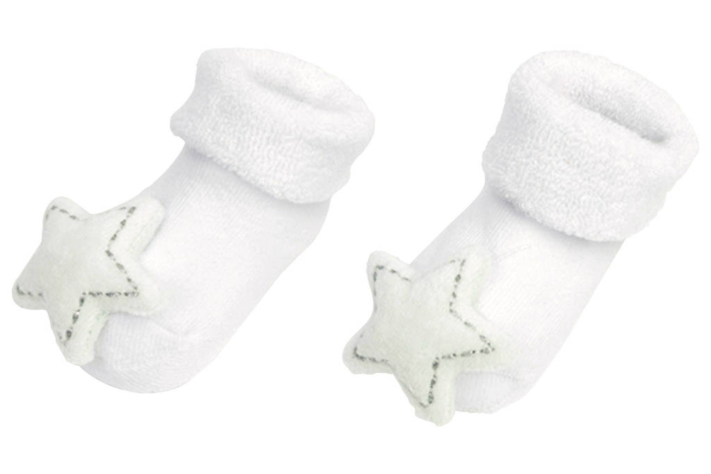 BamBam newborn baby sokken Rattle Star, Wit