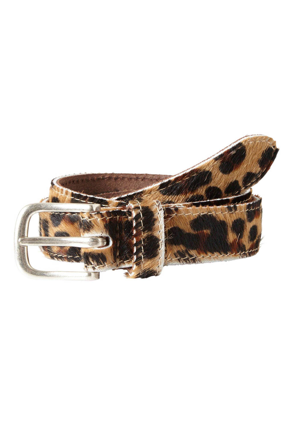 Legend leren riem met luipaardprint camel, Camel/zwart