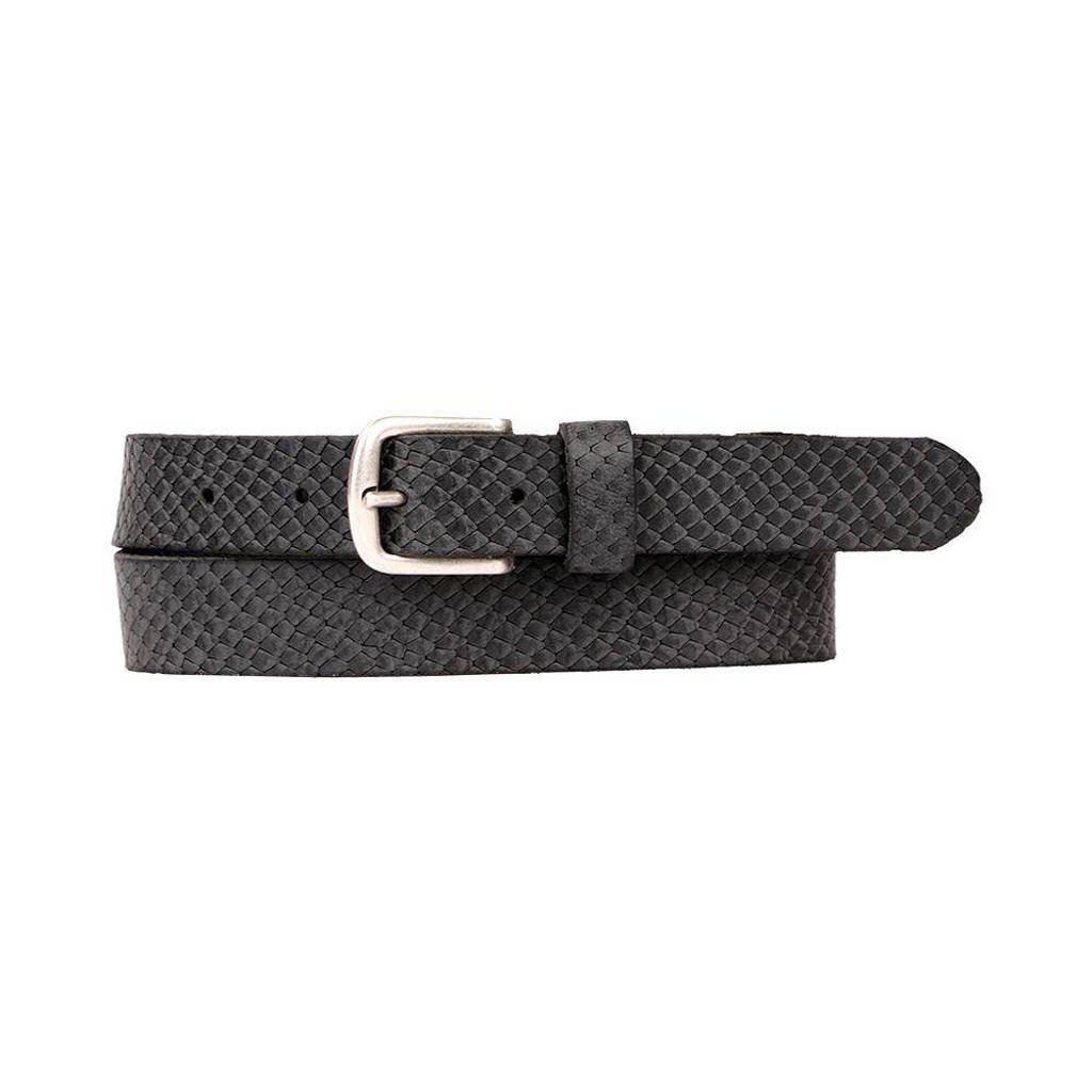 Petrol Industries leren riem met crocoprint zwart, Zwart