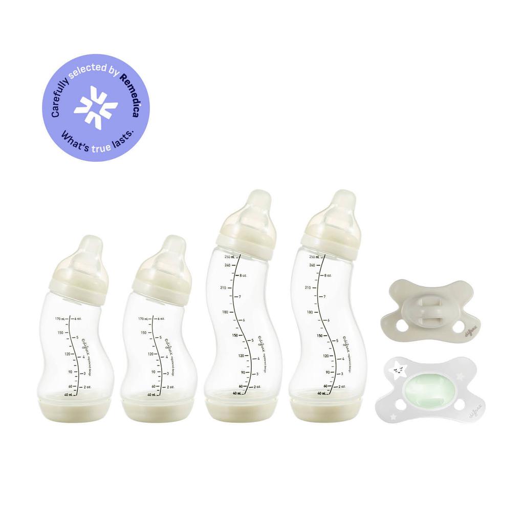 Difrax Babypakket voor Newborn - Inclusief Babyflessen & Fopspenen, waarvan 1 Glow in the Dark- Geschikt als cadeau